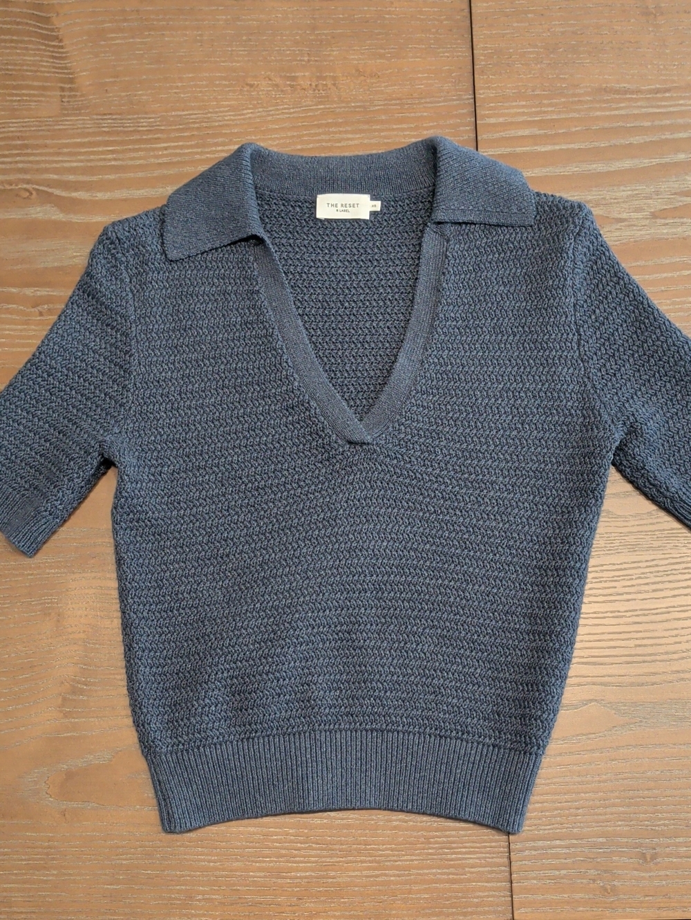 The Reset Textured V-Neck Polo Sweater - Navy Blue